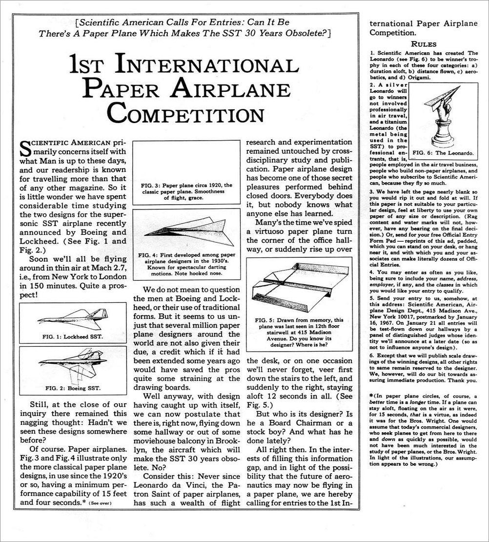 1st International Paper Airplane Competition